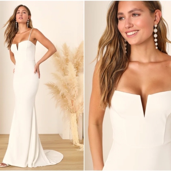 LULU's Bridal Wedding Chic Modern Sexy Minimalist Mermaid Trumpet Maxi Gown - Picture 1 of 4